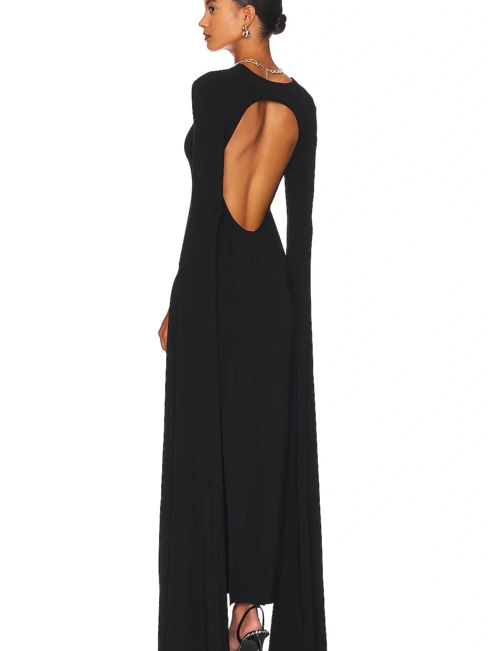 Norma Kamali Black Open Back Maxi Dress Dramatic Sleeve Size S